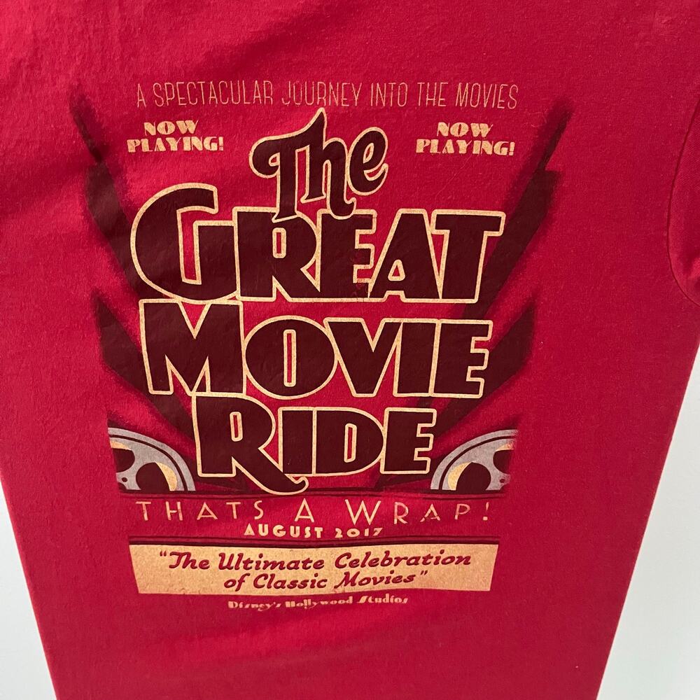 Disney Parks The Great Movie Ride "That's A Wrap" Closing T-Shirt Small Red - Picture 2 of 4